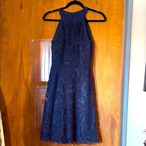 Adrianna Papell Women’s Blue Halter A-line Midi Dress